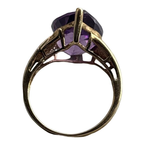 Estate Real Amethyst & Diamond 10k Yellow Gold Ring Size 8 Signed Women’s - Picture 10 of 13